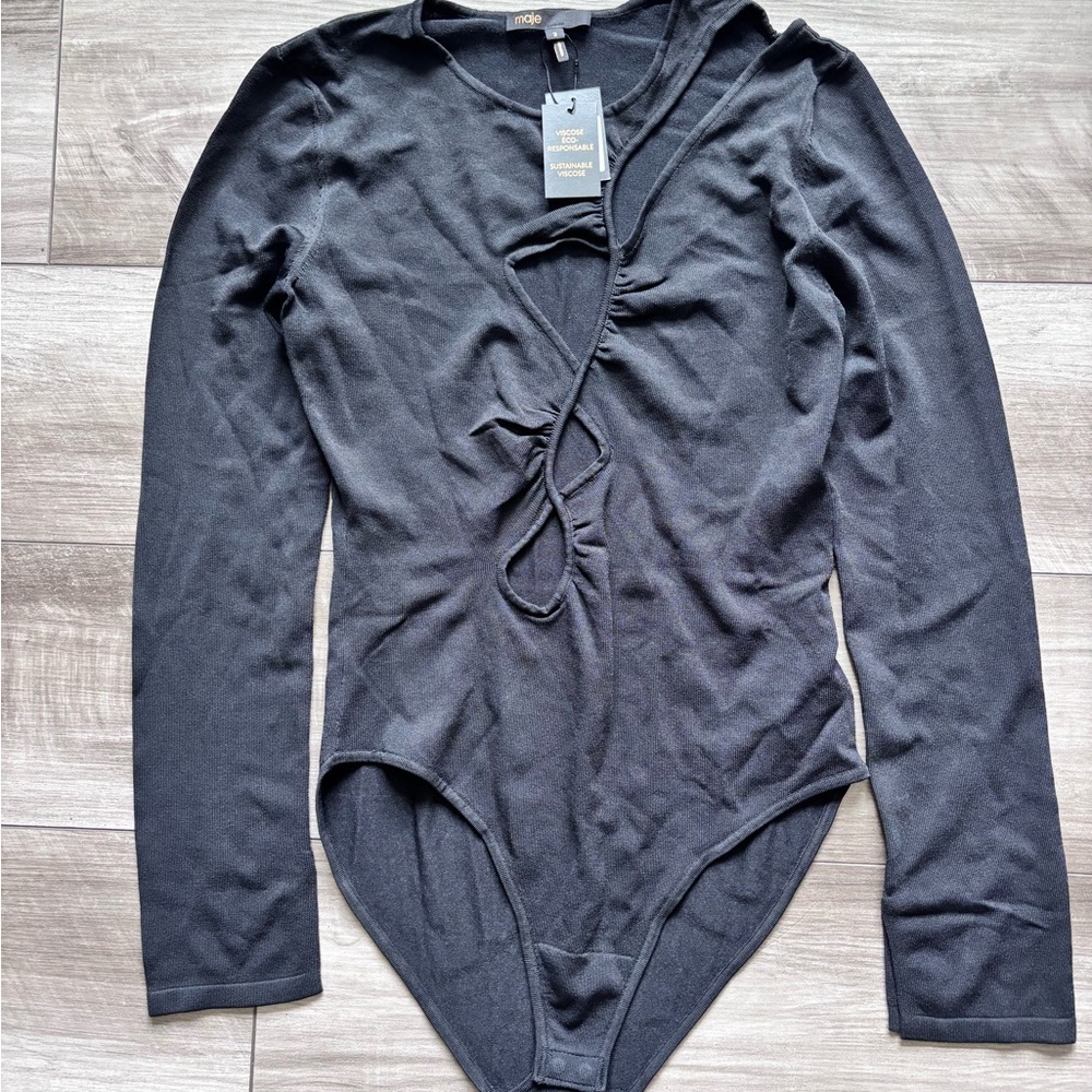 Maje Mabille Cut Out Bodysuit in Black sz 3 large - Picture 9 of 10